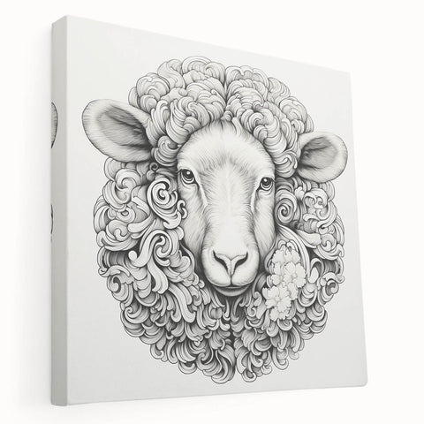 Side view of a stretched canvas wall art featuring a detailed depiction of a goat in a wild landscape, showcasing vibrant colors and intricate textures, perfect for animal lovers and home decor enthusiasts.