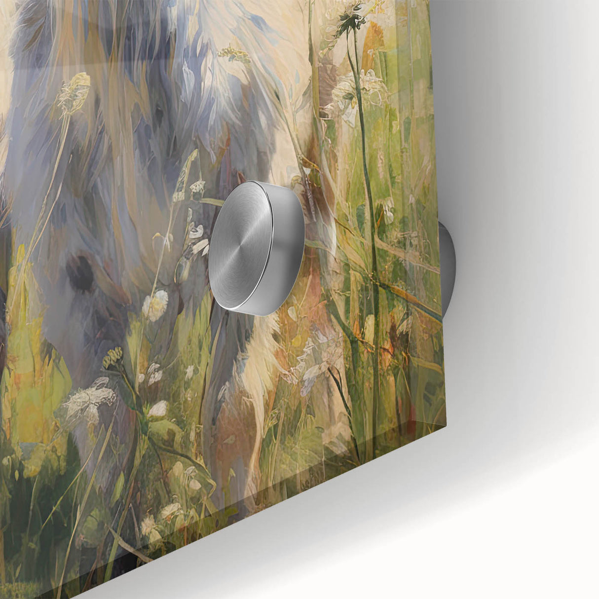 Close-up of a goat wall art design on acrylic glass, showcasing intricate details and vibrant colors, perfect for animal lovers' home decor.