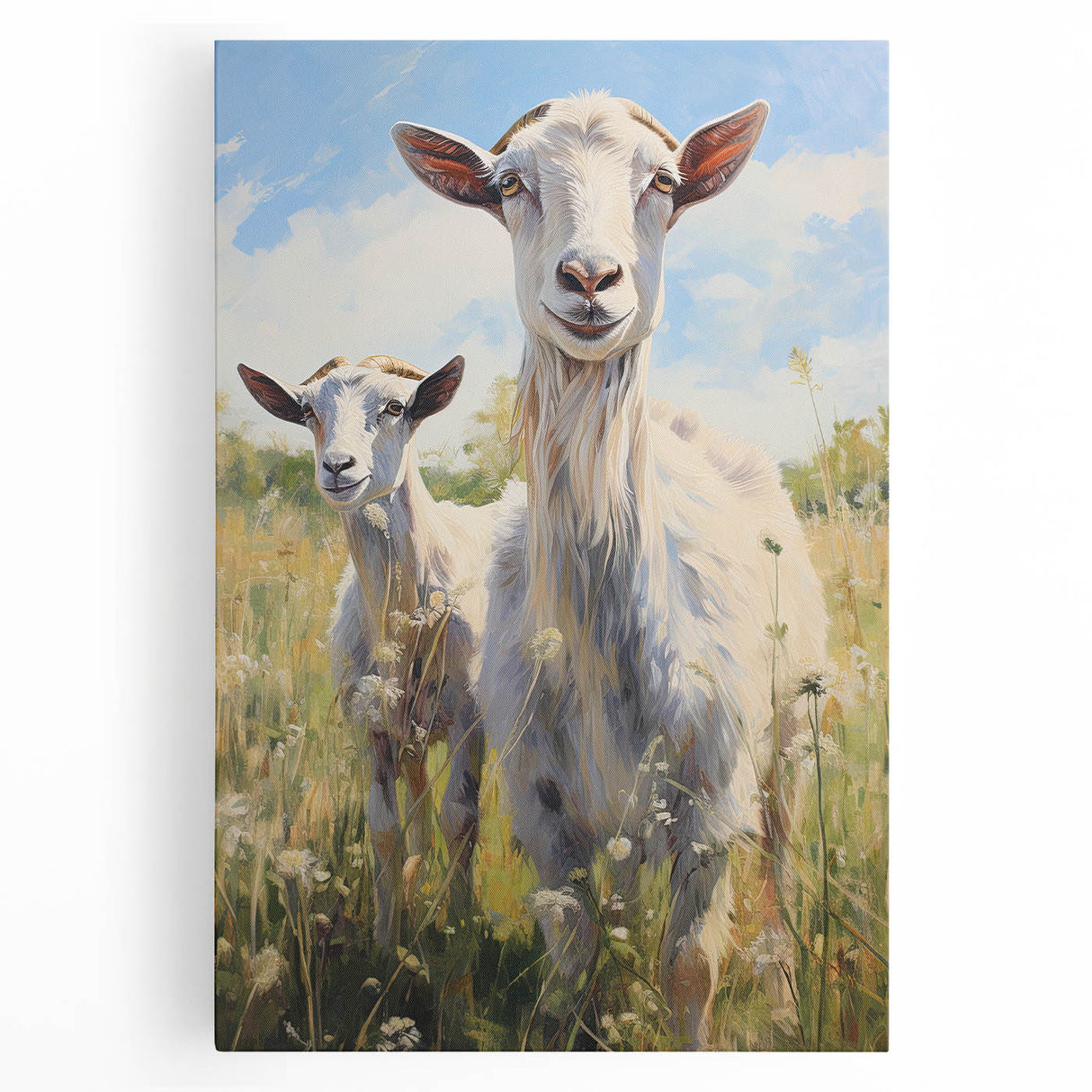 Stretched canvas wall art showcasing a vibrant goat design from the Wild Life collection, featuring intricate details and rich colors, perfect for animal lovers.