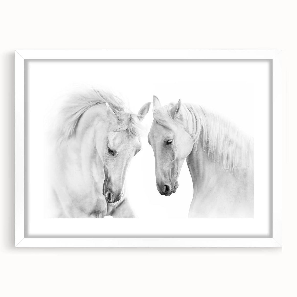 Framed wall art featuring a striking horse design, set against a clean white mat, showcasing intricate details and vibrant colors, perfect for animal lovers.