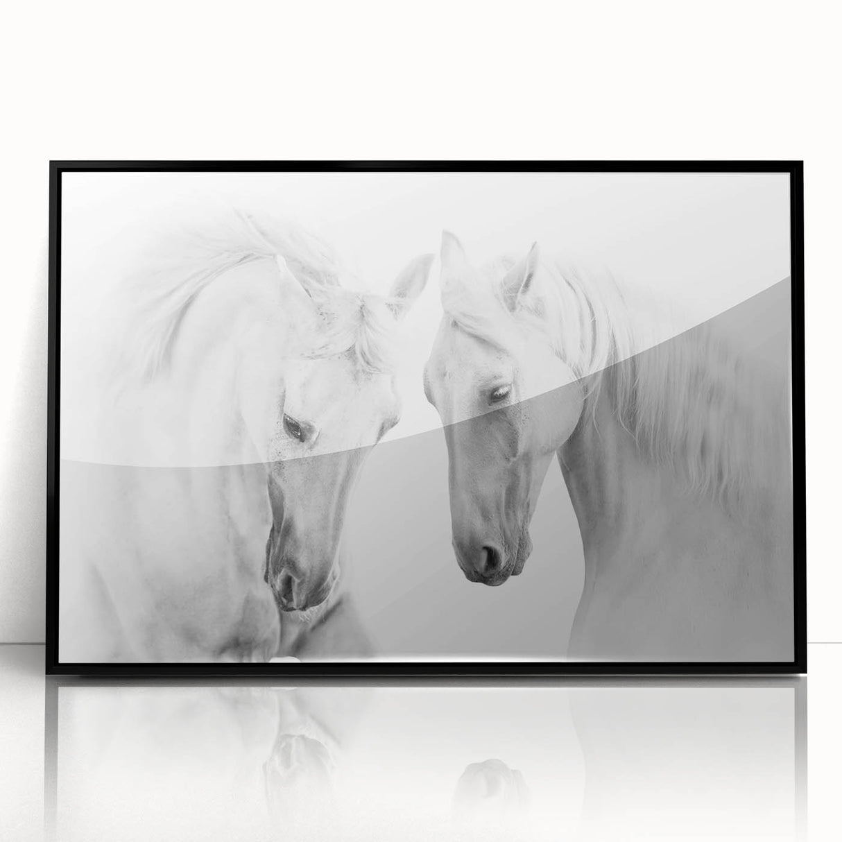 Framed acrylic wall art showcasing a striking black horse design, set against a minimalist background, perfect for equine enthusiasts and modern decor.