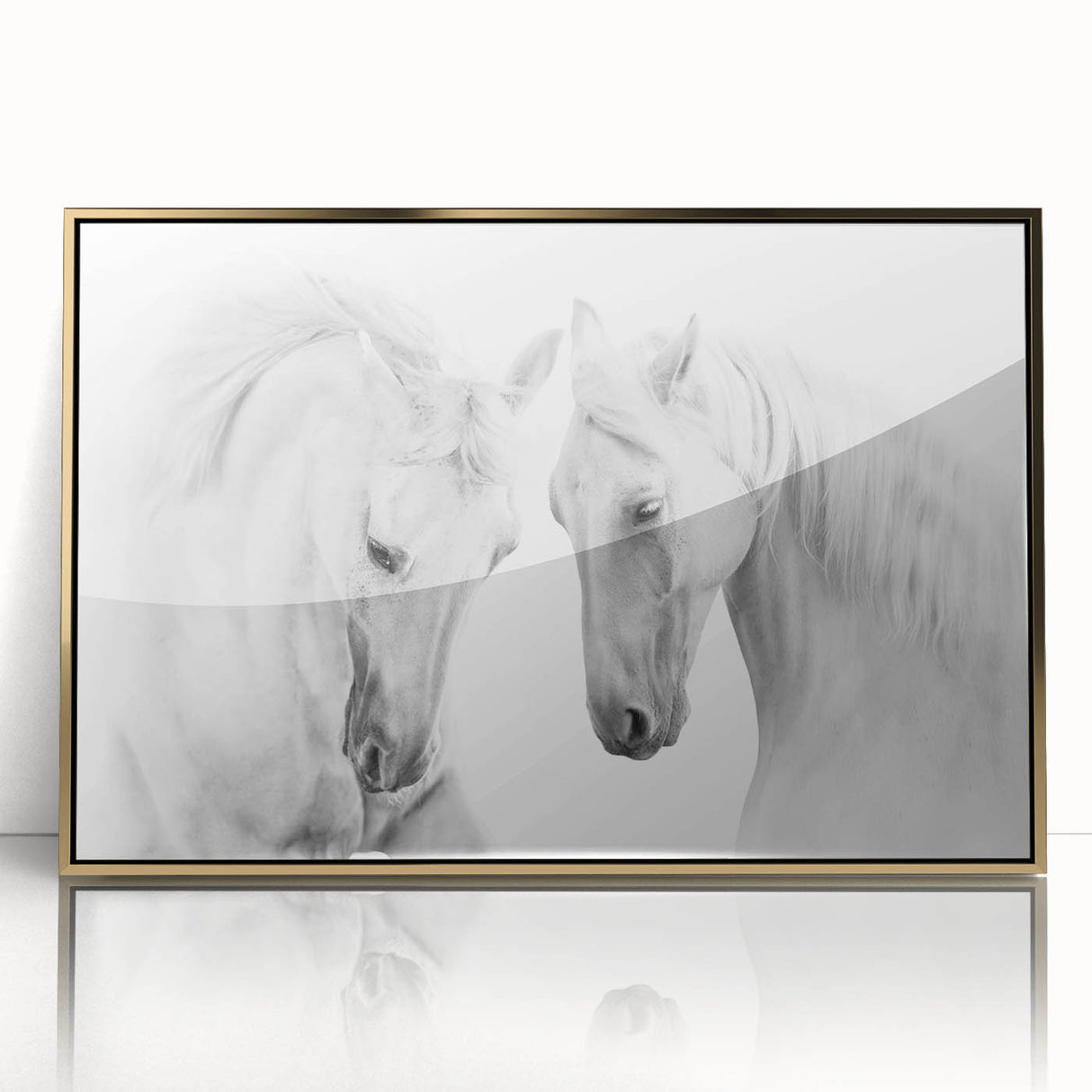 Framed acrylic wall art featuring a striking gold horse design, elegantly displayed against a minimalist backdrop, perfect for adding a touch of luxury to any modern decor.