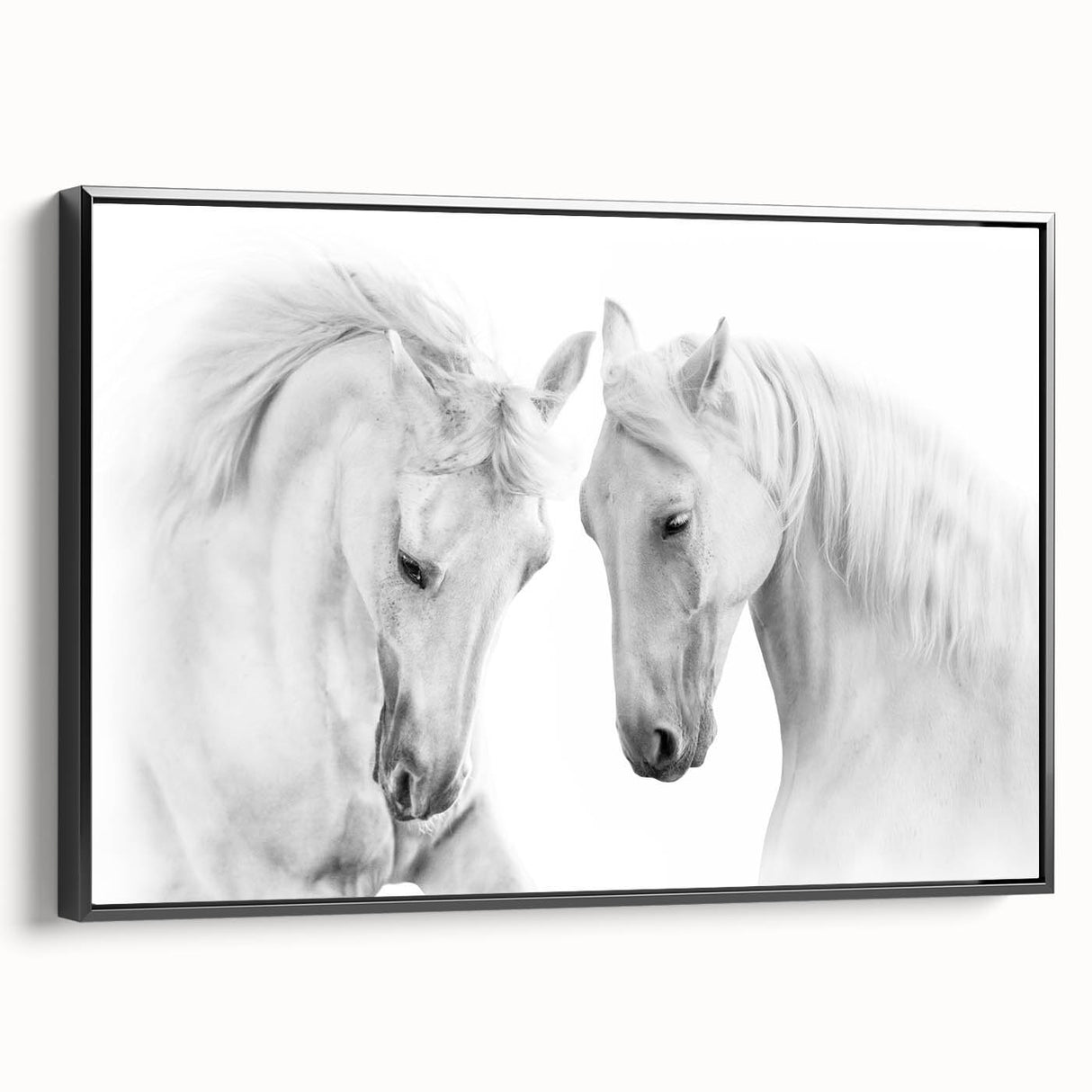Framed wall art featuring a striking side view of a wild horse design on canvas, highlighted by a black frame, perfect for animal lovers and home decor enthusiasts.