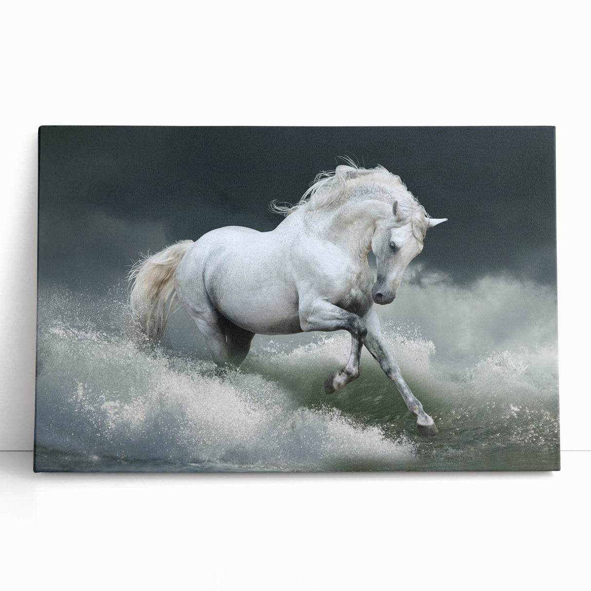 Stretched canvas wall art featuring a majestic horse design, showcasing rich colors and detailed textures, perfect for adding a touch of nature-inspired elegance to any decor.