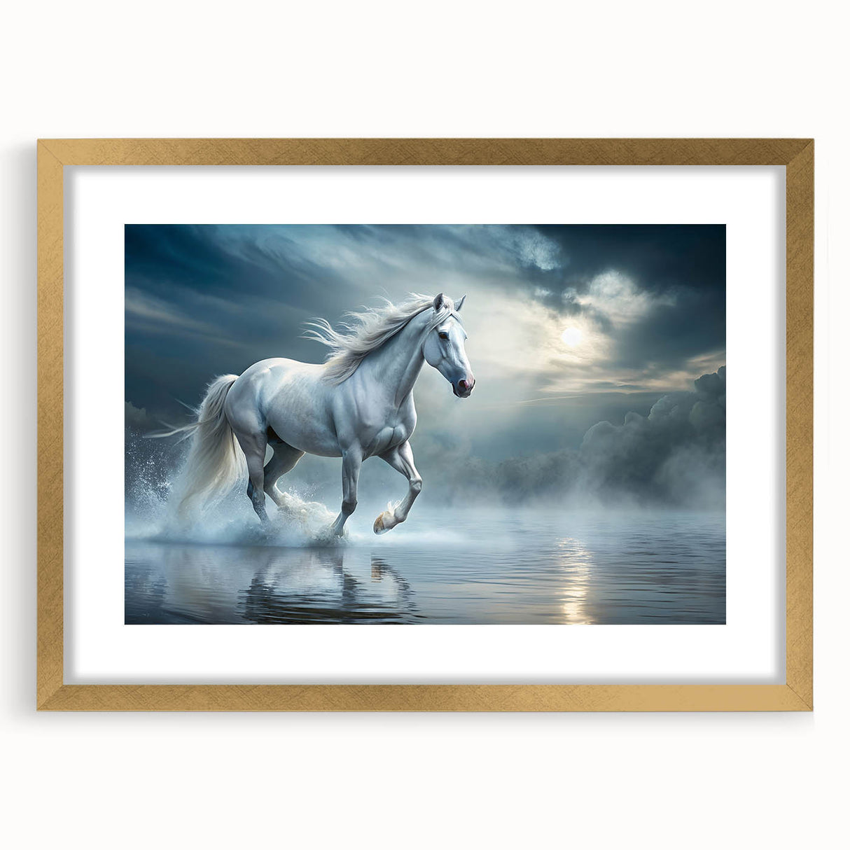 Gold-framed wall art showcasing a stunning horse design from the "Animals: A Wild Life" collection, highlighting intricate details and vibrant colors, perfect for animal lovers.