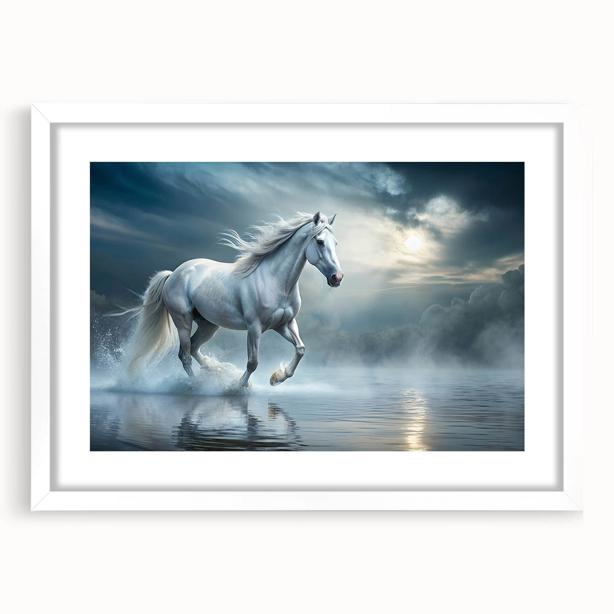 White-framed wall art featuring a stunning horse design from the Animals A Wild Life collection, showcasing intricate details and a modern aesthetic, perfect for equestrian enthusiasts.