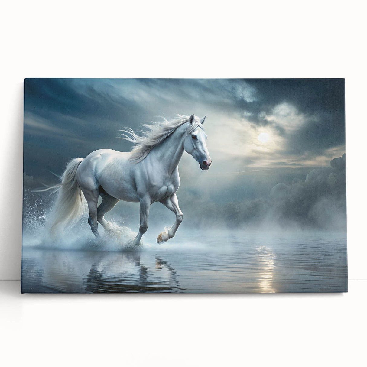 Stretched canvas wall art featuring a vibrant horse design, showcasing dynamic colors and textures, perfect for animal lovers and modern home decor.