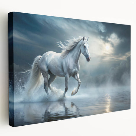 Stretched canvas wall art featuring a stunning side view of a majestic horse, showcasing intricate details in its flowing mane and natural colors, ideal for animal lovers.