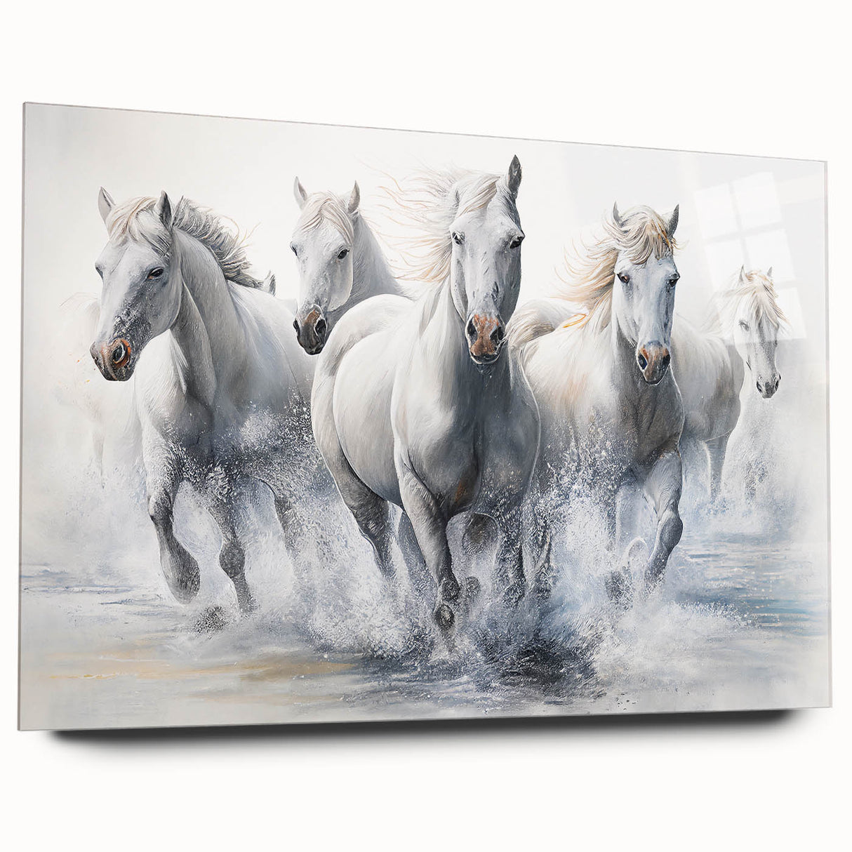 Acrylic glass wall art showcasing a side view of a majestic horse design, featuring intricate details and vibrant colors, perfect for animal lovers and home decor enthusiasts.