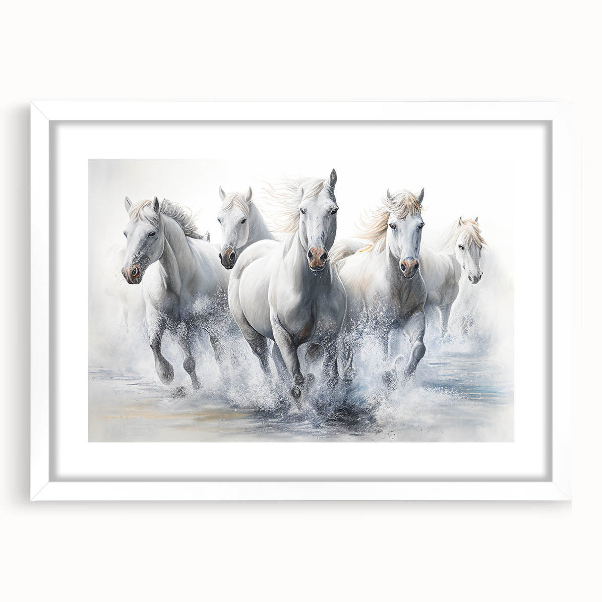Framed wall art featuring a stunning horse design in a white mat, showcasing a contemporary aesthetic ideal for animal lovers and modern home decor.