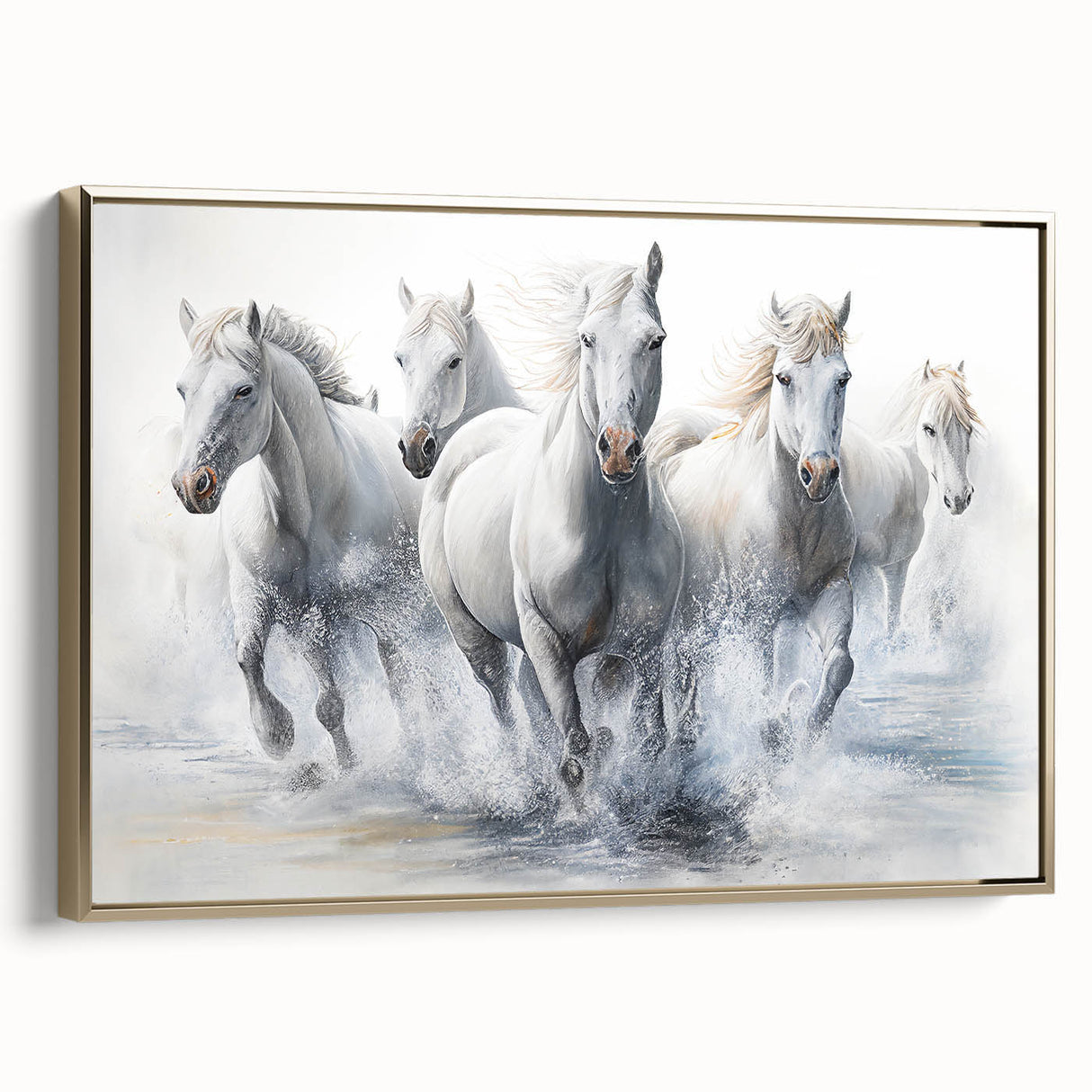 Framed wall art featuring a majestic gold horse design in profile, showcasing intricate detailing and vibrant colors, perfect for equine enthusiasts and home decor.