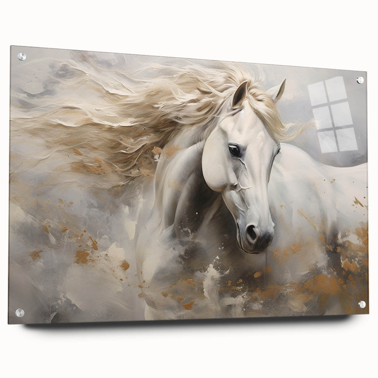 Acrylic glass wall art featuring a side view of a wild horse design, showcasing vibrant colors and intricate details, ideal for animal lovers and home decor.