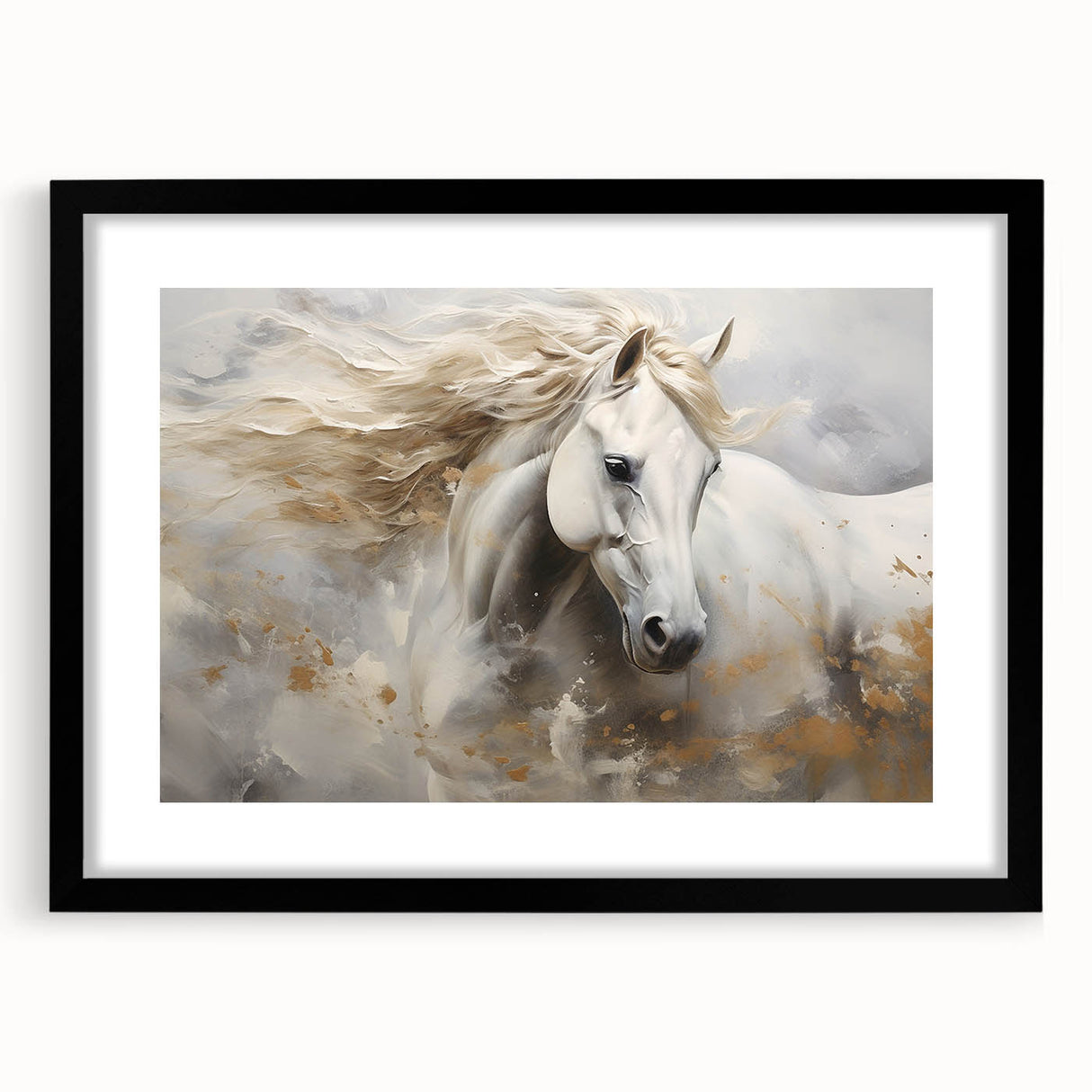 Framed wall art featuring a minimalist black horse design on a white background, perfect for animal lovers and modern decor enthusiasts, showcasing elegance and simplicity.