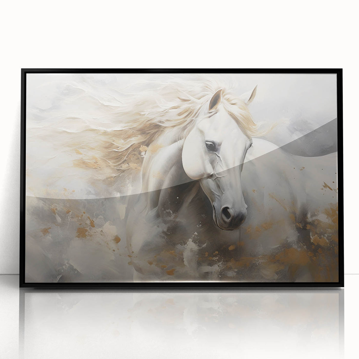 Framed acrylic wall art featuring a striking black horse design, showcasing detailed textures and vibrant colors, perfect for animal lovers and home decor enthusiasts.