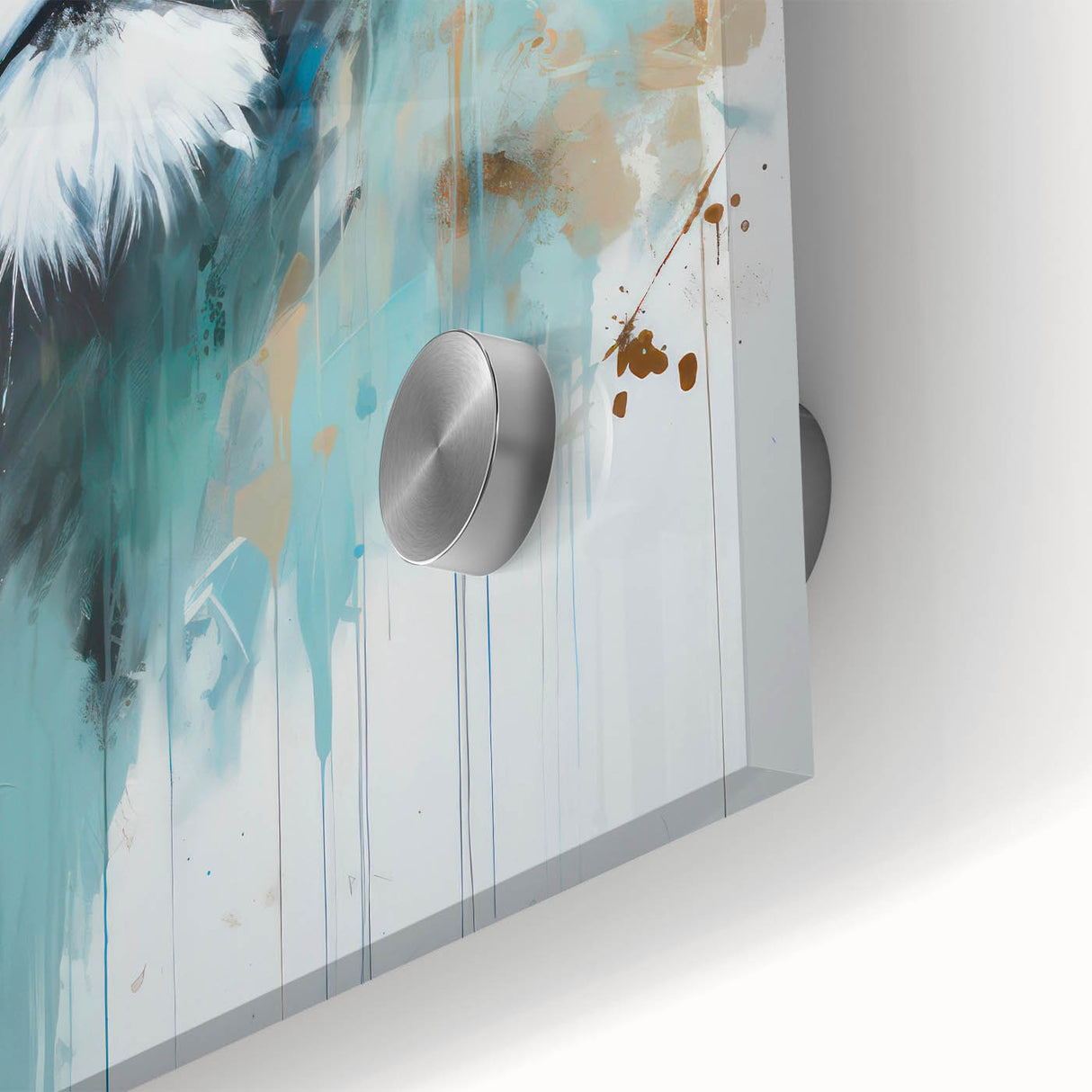 Close-up of a stunning acrylic glass wall art piece featuring a majestic lion design, showcasing vivid colors and intricate details, perfect for wildlife enthusiasts.