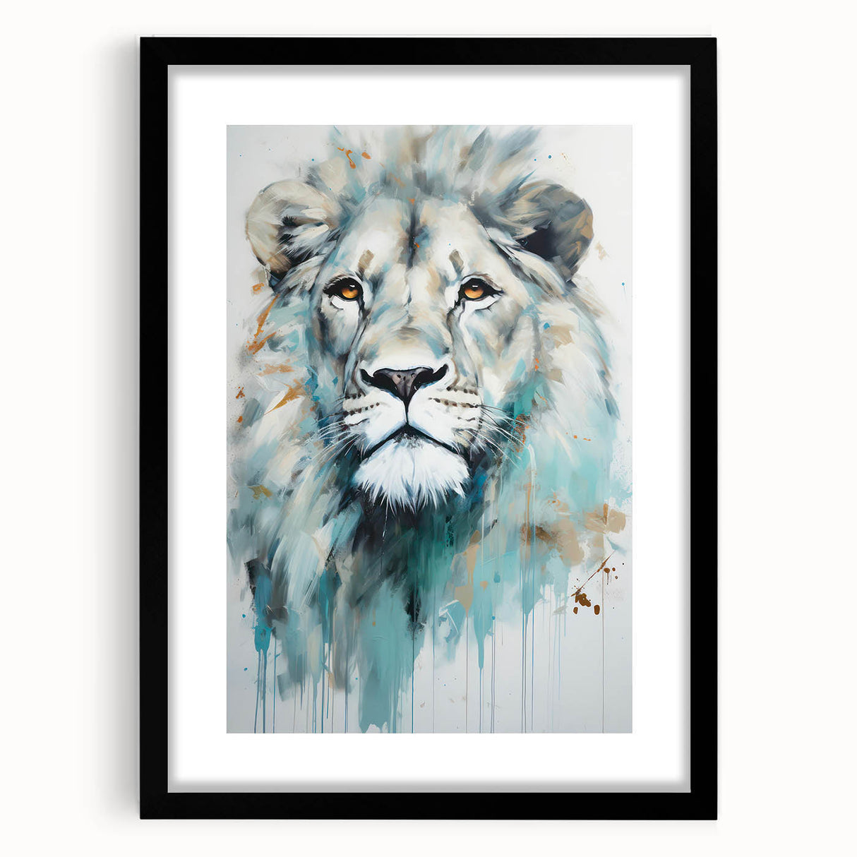 Framed wall art featuring a stunning lion design on a black mat, showcasing intricate details and vibrant colors, perfect for wildlife enthusiasts and home decor.