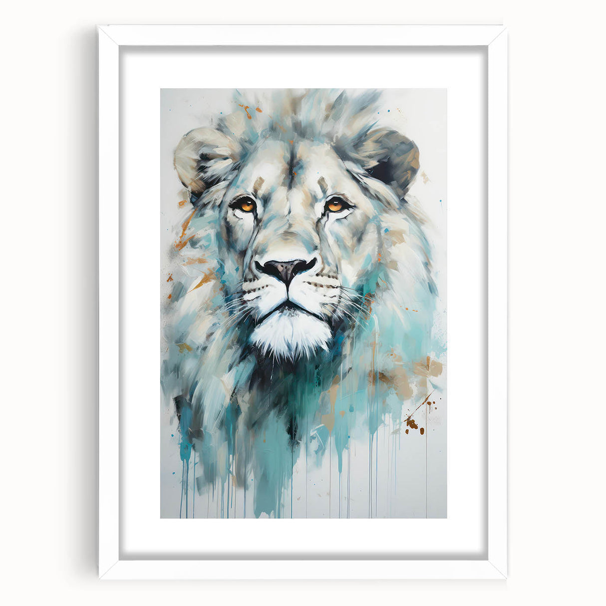 Framed wall art collection featuring a striking lion design with a white mat, perfect for wildlife enthusiasts and home decor. Ideal for adding a bold touch to any room.