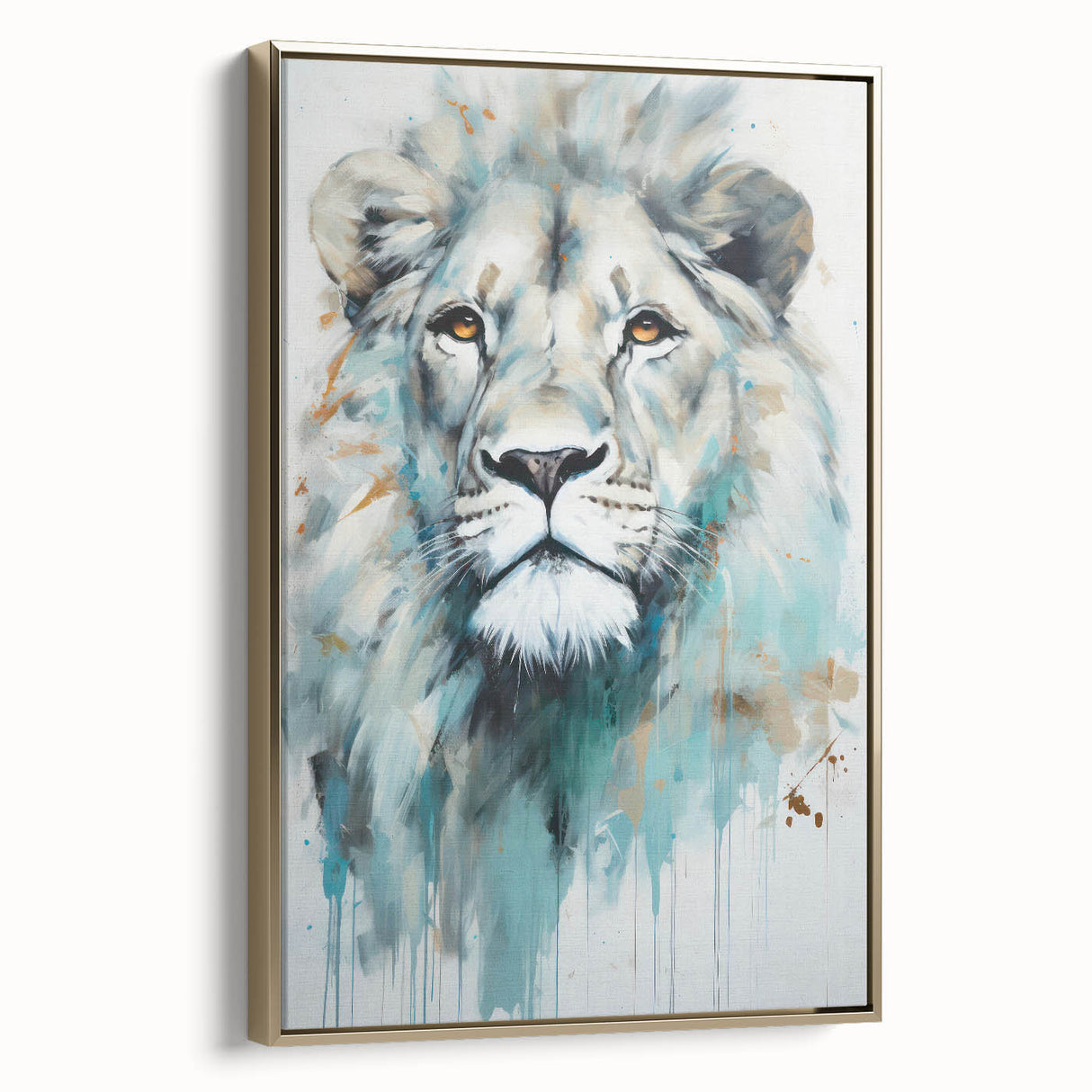Framed canvas wall art featuring a majestic lion design in a golden color palette, showcasing intricate details and textures, perfect for wildlife enthusiasts.