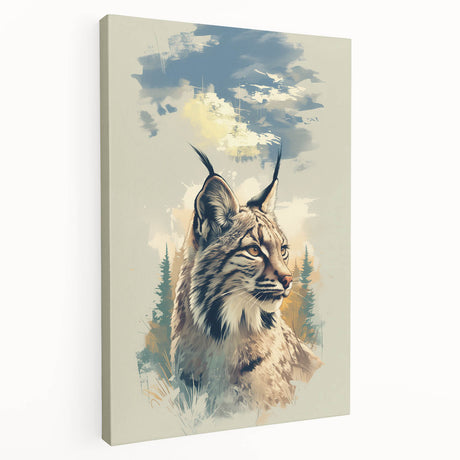Lynx wall art design featuring a sleek, side view of the majestic animal on stretched canvas, showcasing intricate details and vibrant colors, perfect for wildlife enthusiasts.