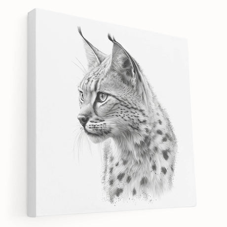 Lynx design wall art on stretched canvas, showcasing a side view of a majestic lynx in a natural habitat, perfect for animal lovers and home decor enthusiasts.