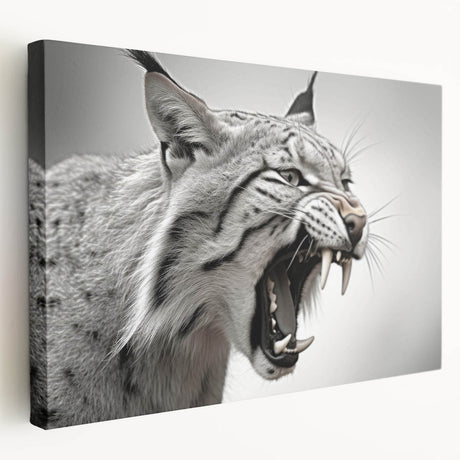 Lynx wall art design on stretched canvas showcasing a side view of a majestic lynx in a natural setting, perfect for wildlife enthusiasts and home decor.