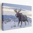 Side view of a stretched canvas wall art featuring a moose and elk design in a natural landscape, showcasing detailed textures and vibrant colors, ideal for wildlife enthusiasts.