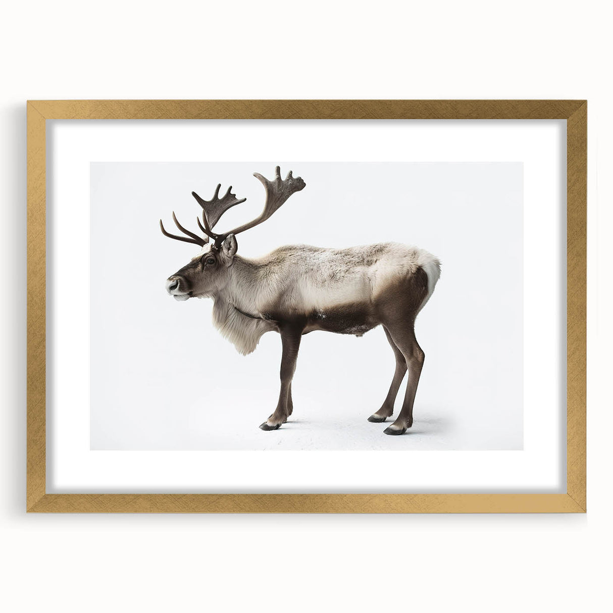 Framed wall art collection depicting a moose and elk design, showcasing intricate details and a gold mat, perfect for nature-themed decor. Ideal for wildlife enthusiasts.