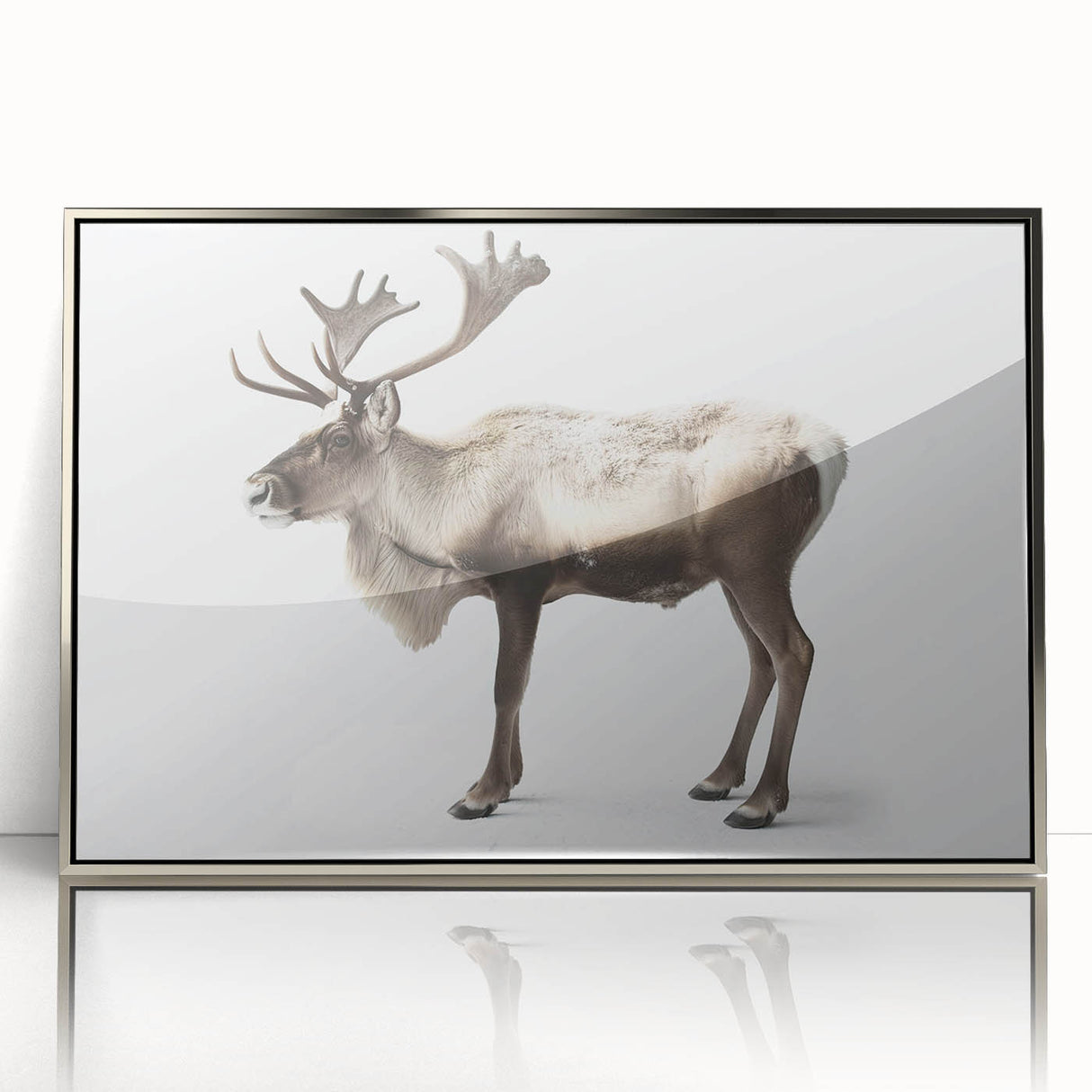 Framed wall art collection showcasing a moose and elk design, featuring a sleek silver acrylic front, ideal for enhancing rustic or nature-themed interiors.