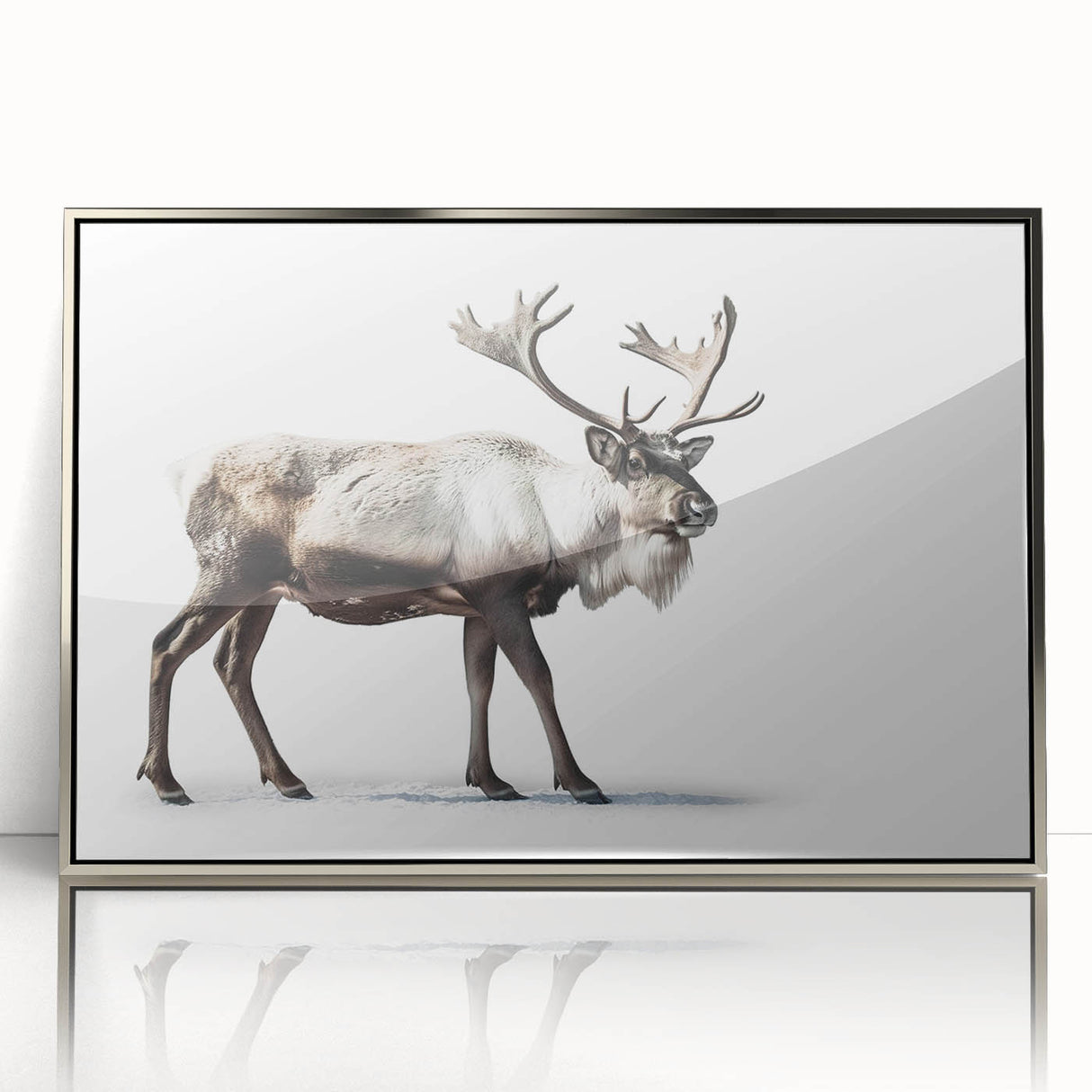 Framed wall art collection showcasing a striking moose and elk design in vibrant colors, set against a silver acrylic background, enhancing any nature-themed decor.
