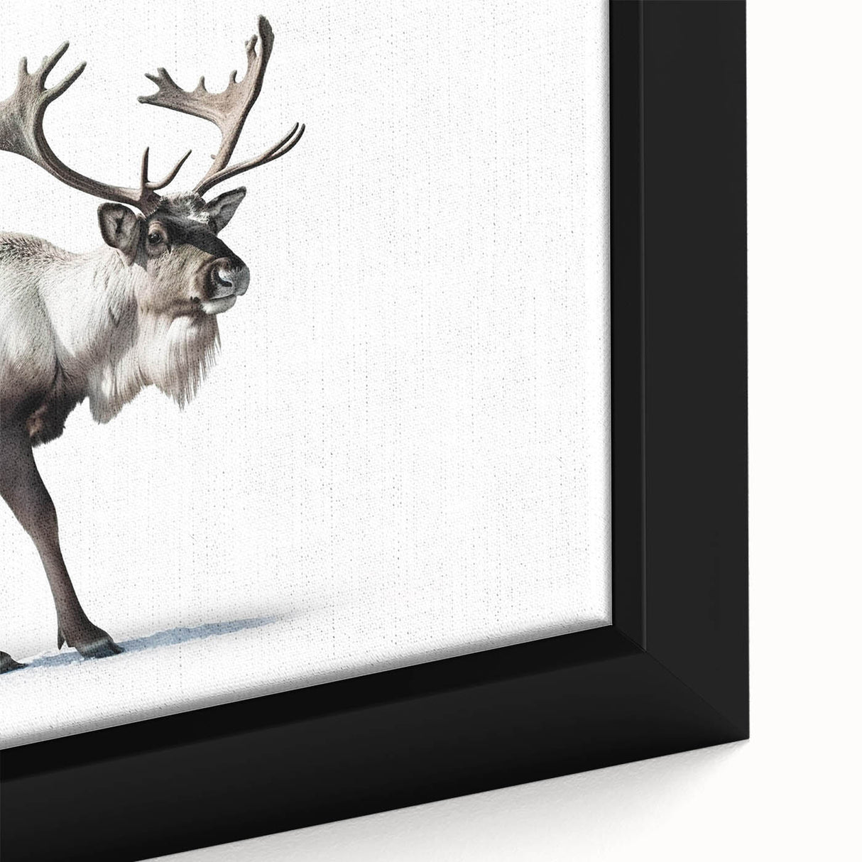 Close-up of a framed canvas featuring a moose and elk wildlife design, showcasing detailed textures and vibrant colors, ideal for nature-themed decor.