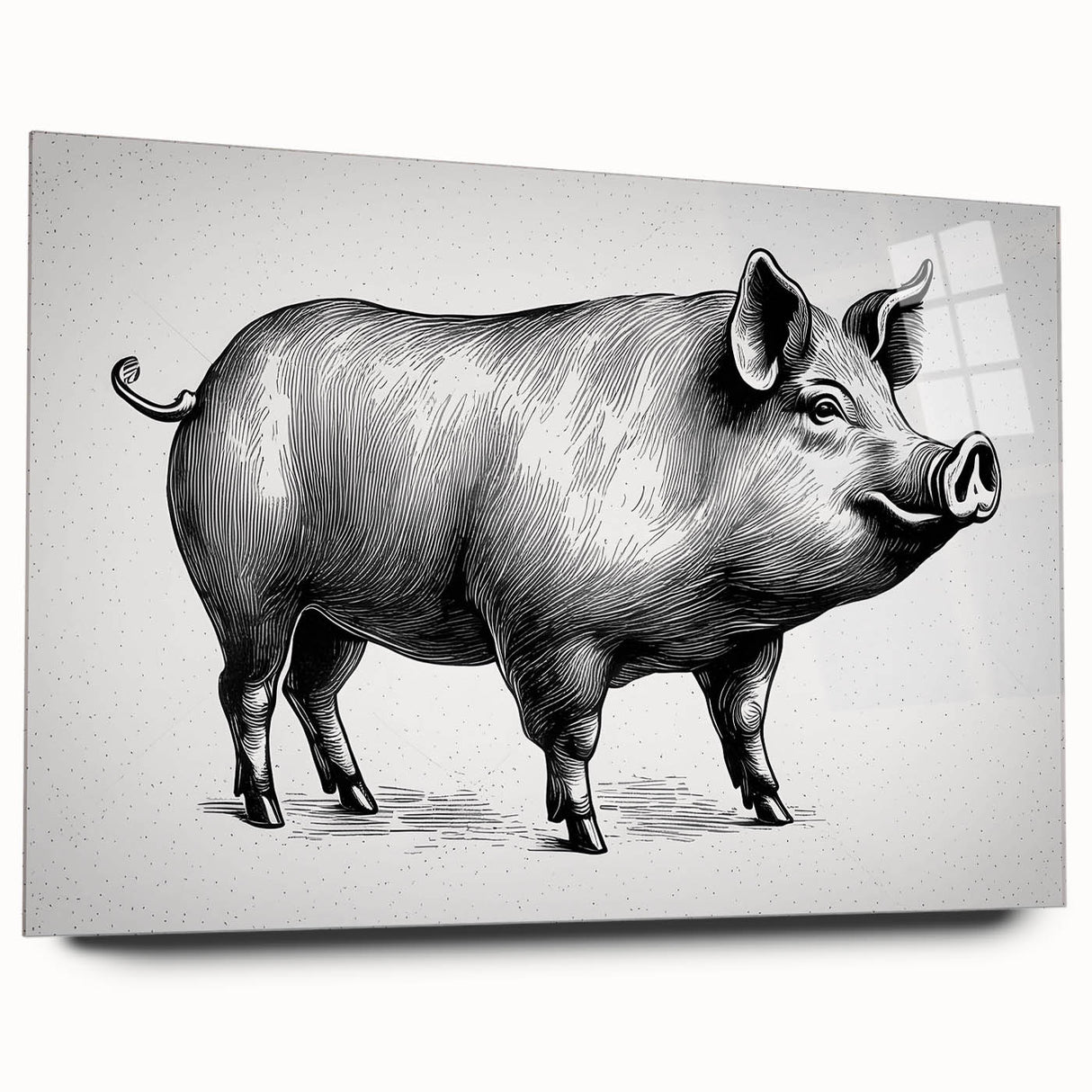 Acrylic wall art collection showcasing a vibrant pig design, displayed from a side view, featuring bright colors and intricate detailing, perfect for animal lovers.