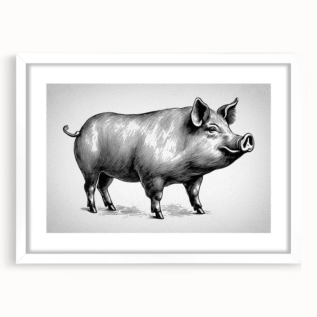 Framed wall art showcasing a whimsical pig design in a white mat, ideal for animal lovers' home decor; adds charm and character to any space.