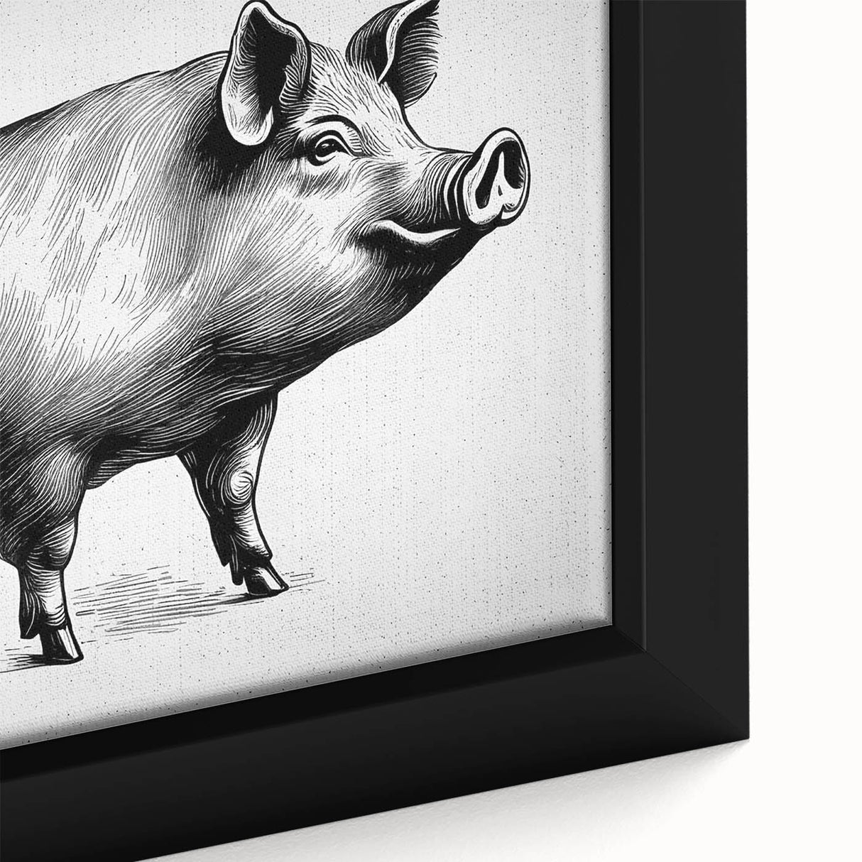 Framed wall art canvas featuring a close-up of a whimsical pig design, showcasing intricate details and vibrant colors, perfect for animal-themed decor.