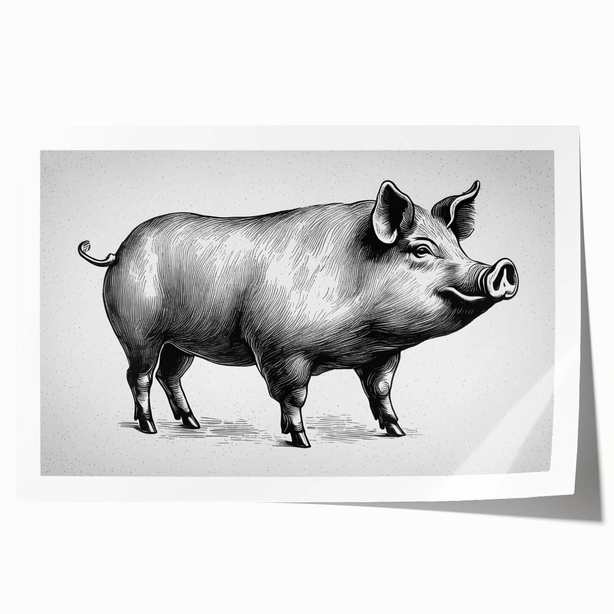 Vibrant wall art print featuring a whimsical pig design from the Animals A Wild Life collection, showcasing playful colors and intricate details on a rolled canvas. Perfect for adding a touch of fun to any room.