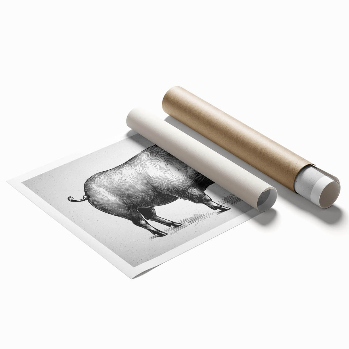 Vibrant wall art featuring a playful pig design in a whimsical style, perfect for adding a touch of charm to home decor, presented as a rolled print for easy framing.