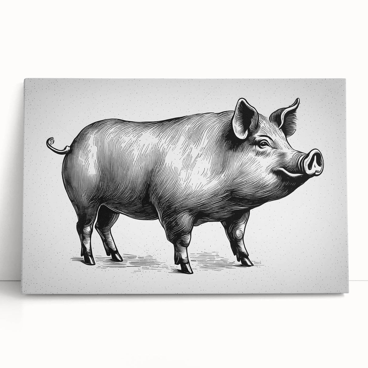 Vibrant stretched canvas wall art showcasing a playful pig design, perfect for animal lovers, featuring bold colors and whimsical details, ideal for home decor.