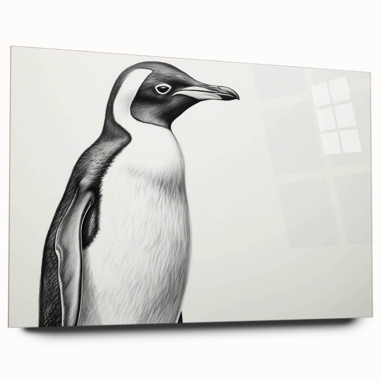 Acrylic wall art piece showcasing a whimsical penguin design, displayed in a side view without pins, perfect for animal lovers and modern decor enthusiasts.