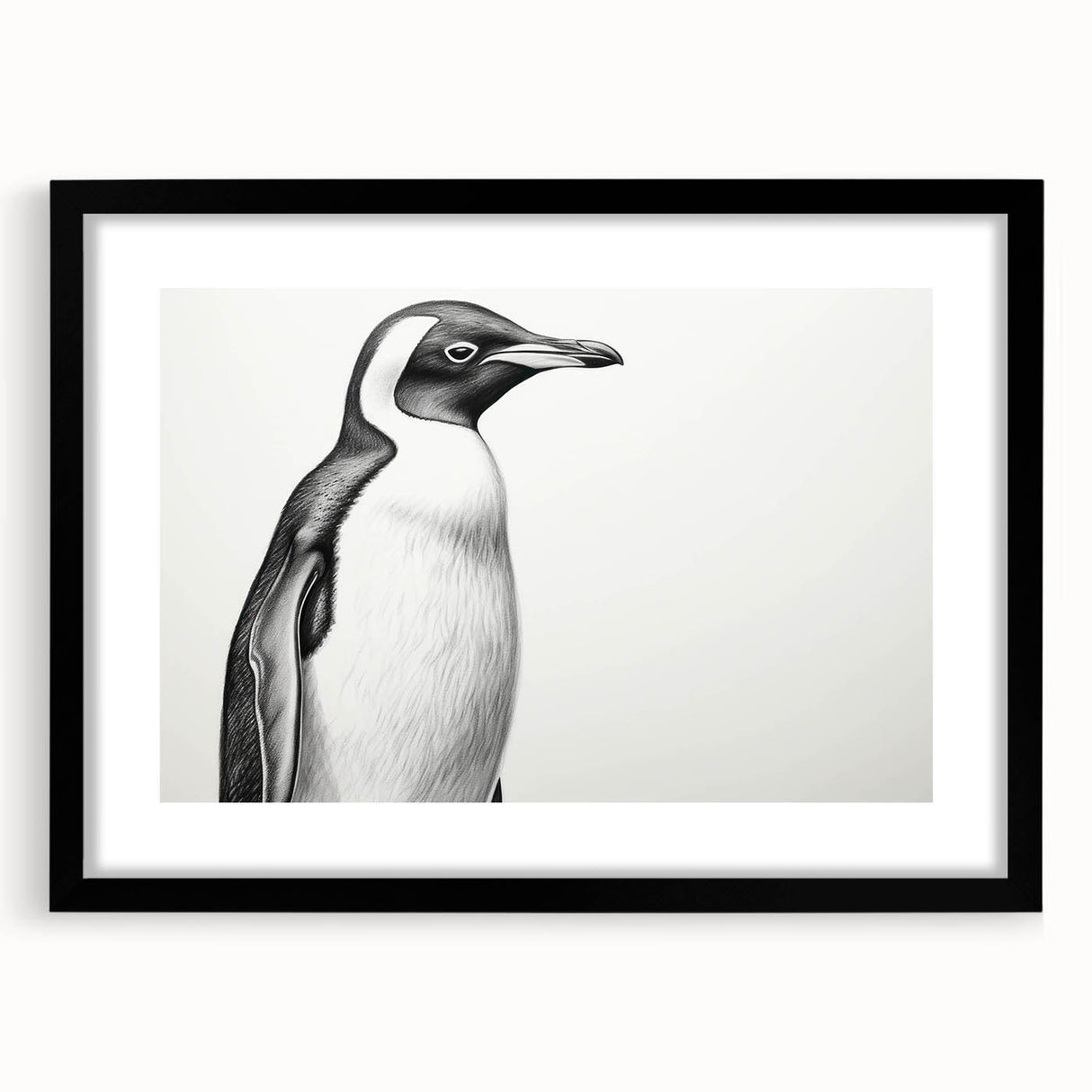 Framed wall art collection featuring a vibrant penguin design on a black mat, showcasing wildlife aesthetics suitable for modern home decor.