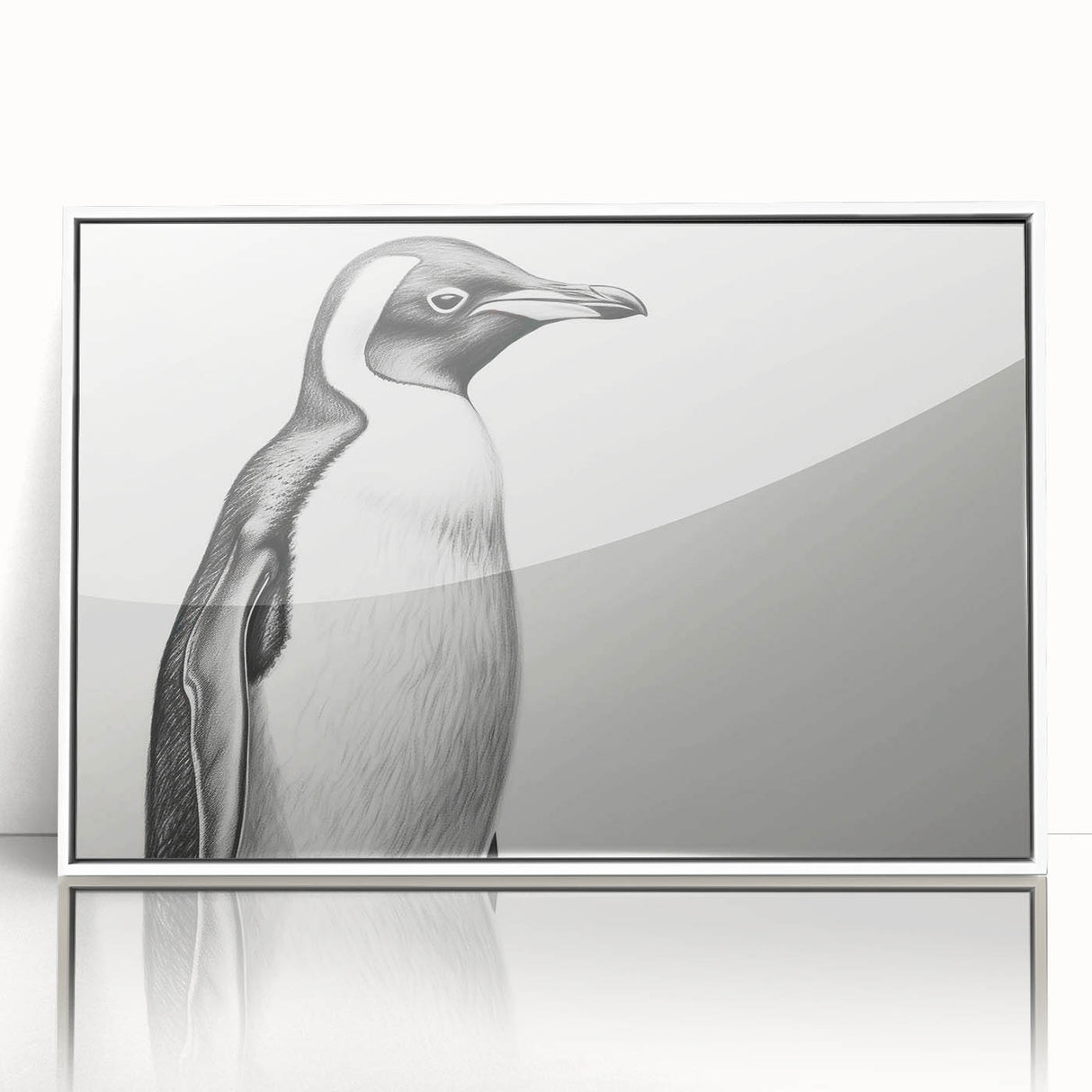 Framed acrylic wall art featuring a vibrant penguin design from the Animals A Wild Life collection, showcasing a white border and contemporary style, perfect for animal lovers and modern decor.
