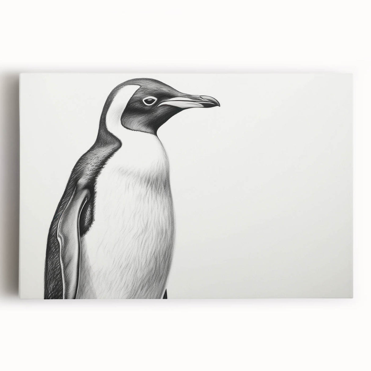 Close-up of a stretched canvas featuring a whimsical penguin design from the "Animals A Wild Life" collection, showcasing vibrant colors and playful details. Ideal for children's rooms or animal-themed decor.