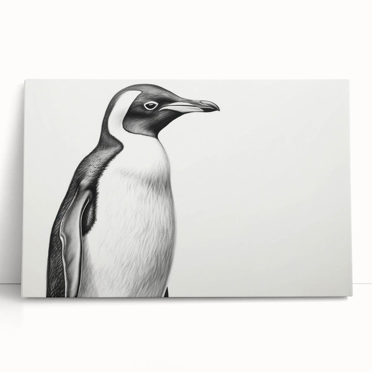 Stretched canvas featuring a charming penguin design from the "Animals of the Wild" collection, showcasing vibrant colors and playful imagery, perfect for children's decor.