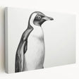 Stretched canvas featuring a side view of a vibrant penguin design, showcasing detailed colors and textures, ideal for wildlife art enthusiasts and home decor.