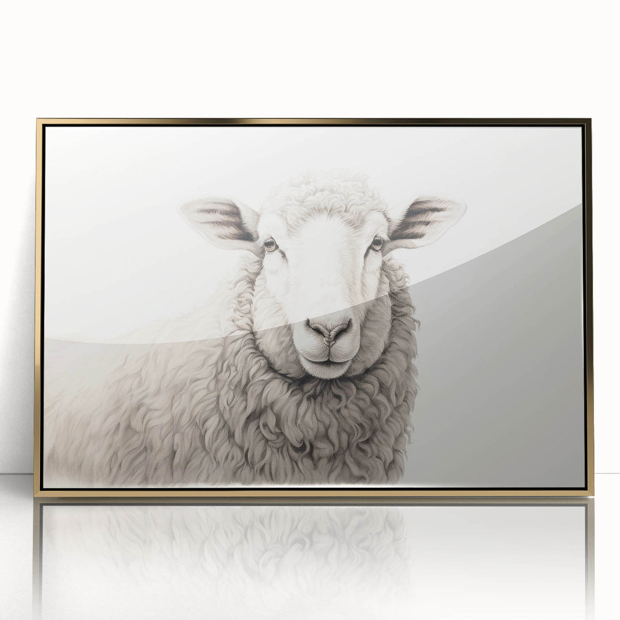 Framed wall art featuring a sheep design from the "Animals a Wild Life" collection, showcasing vibrant colors and a gold-acrylic finish, ideal for enhancing modern decor.