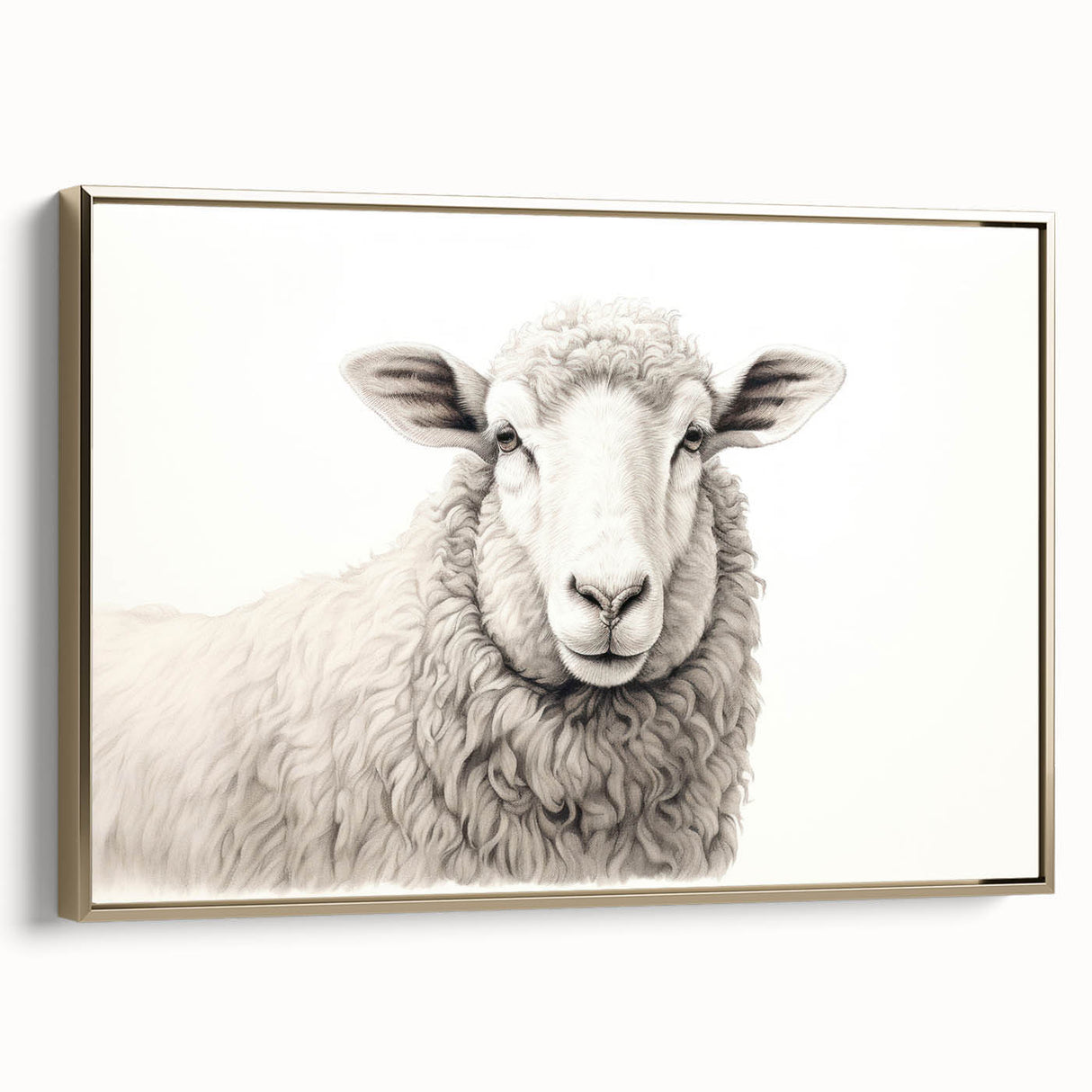Framed canvas wall art showcasing a side view of a sheep design, featuring gold accents and a textured finish, ideal for animal-themed home decor.