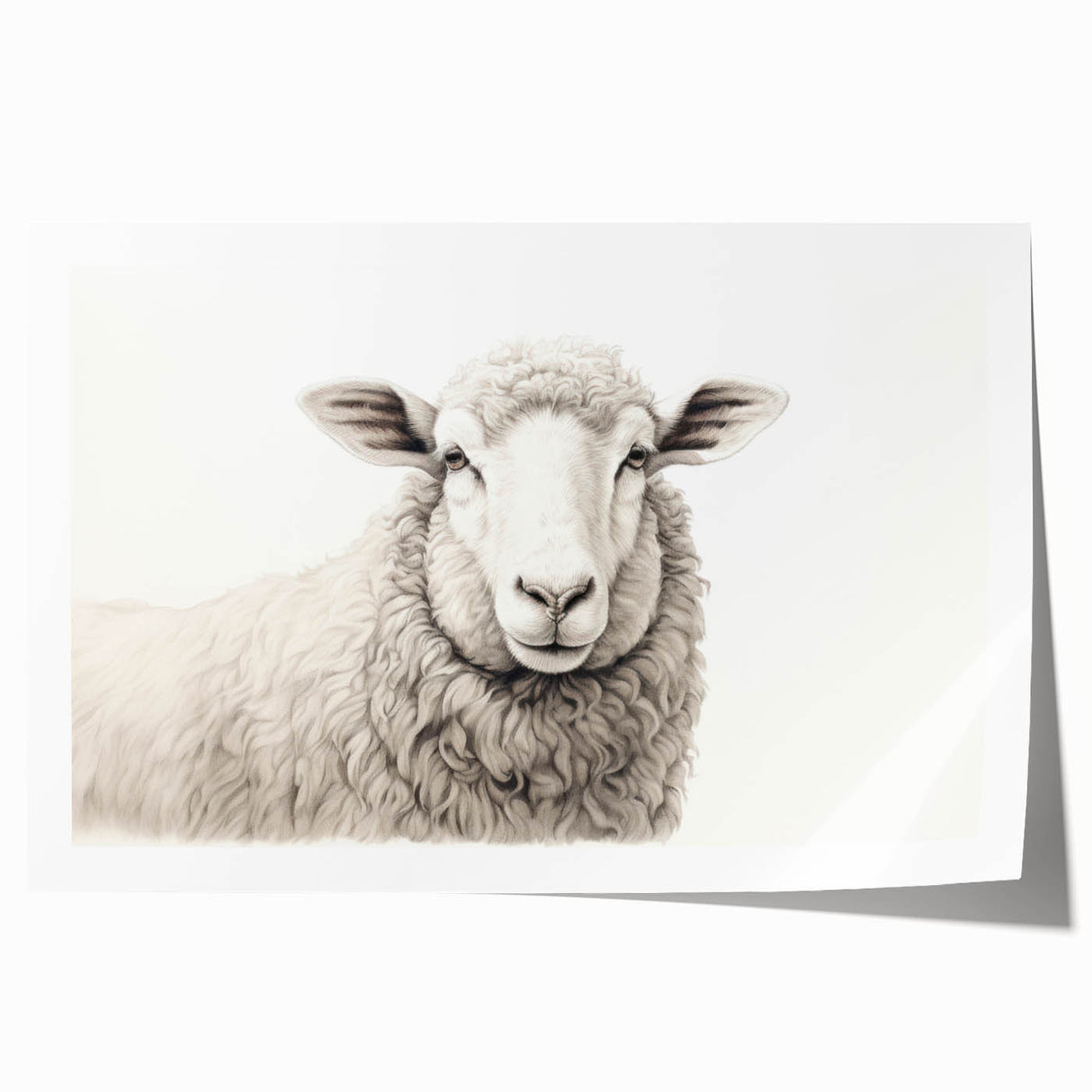 Sheep design wall art print featuring a vibrant wildlife illustration in earthy tones, rolled for easy display and perfect for enhancing home decor.