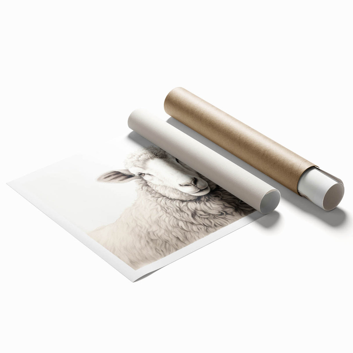 Rolled print of a whimsical sheep design from the 'Animals A Wild Life' wall art collection, showcasing vibrant colors and playful details, perfect for animal lovers' home decor.