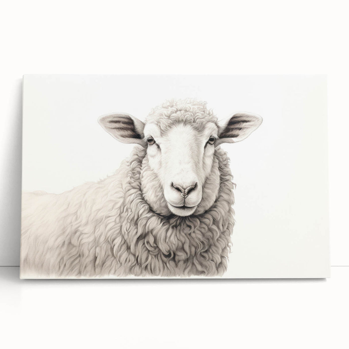 Stretched canvas wall art showcasing a whimsical sheep design, featuring soft pastel colors and playful textures, perfect for adding charm to any room decor.