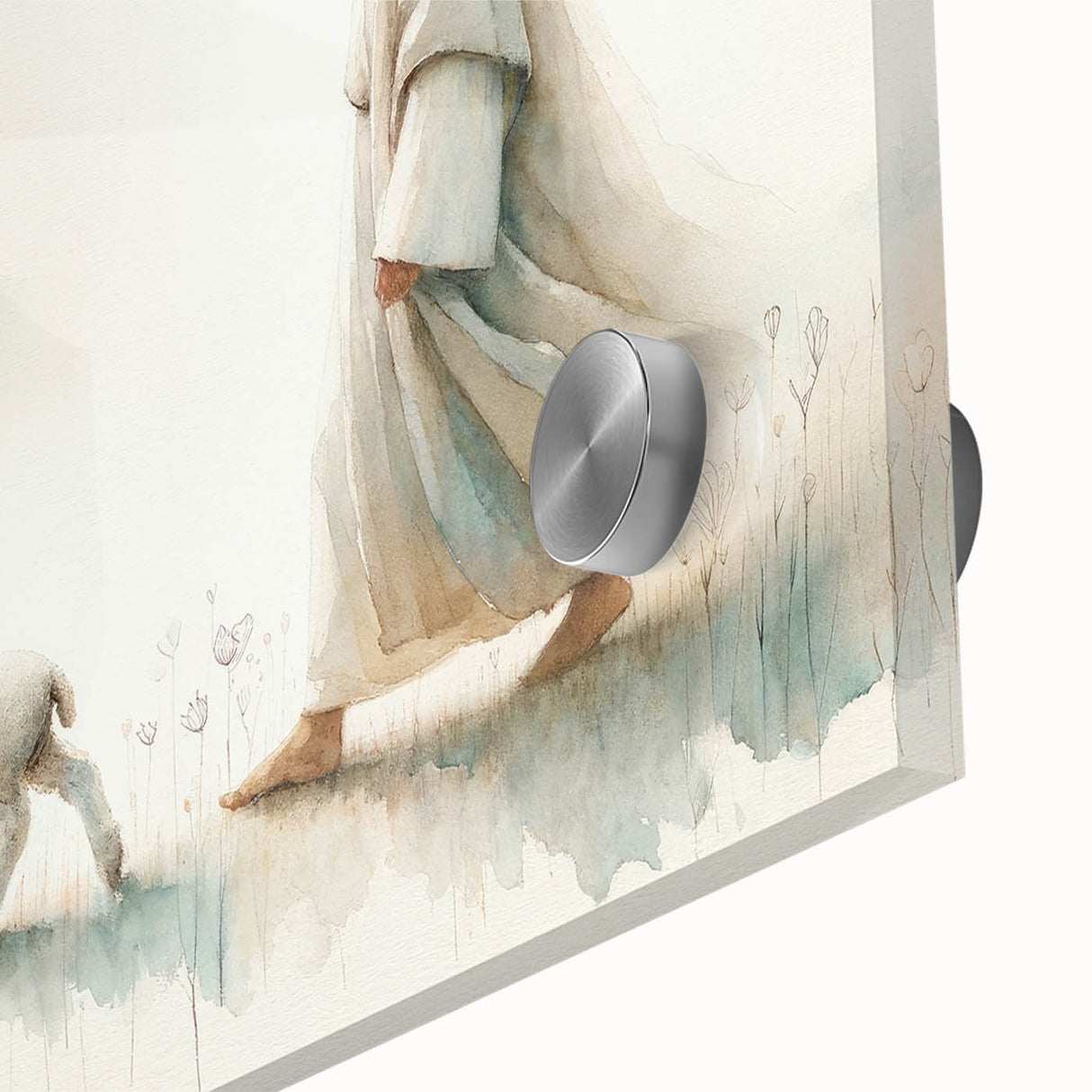 Close-up view of a colorful acrylic glass wall art piece featuring a detailed sheep design, showcasing intricate textures and vibrant colors, perfect for animal lovers.