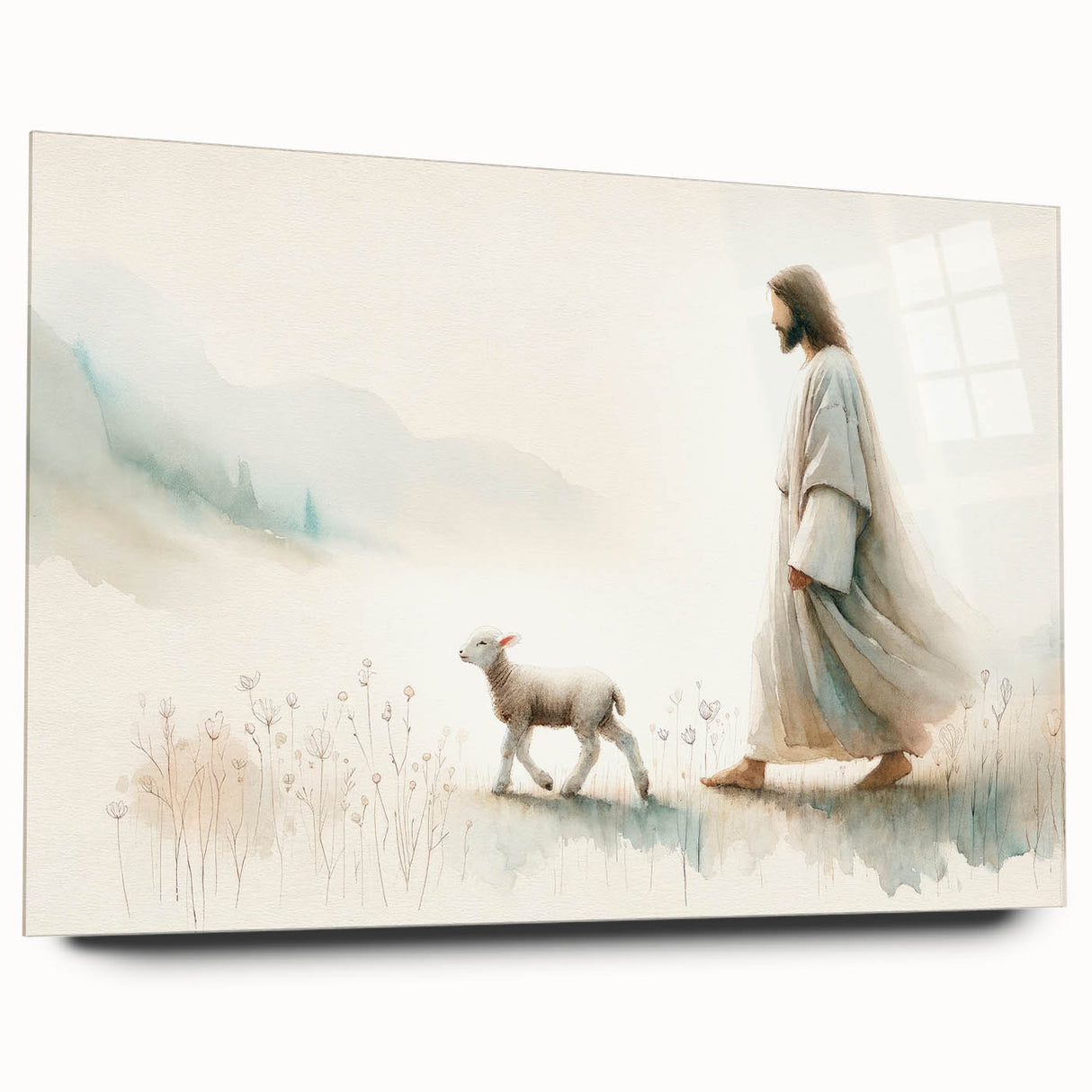 Side view of an acrylic glass wall art piece featuring a sheep design from the "Animals: A Wild Life" collection, showcasing vibrant colors and intricate details. Ideal for animal lovers seeking unique home decor.