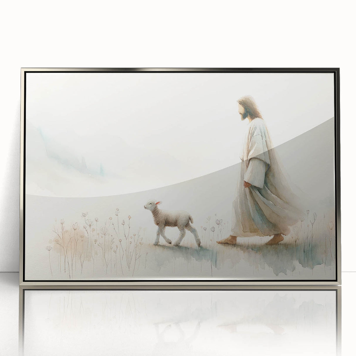 Framed acrylic wall art featuring a detailed sheep design from the "Animals of the Wild" collection, set against a silver background, showcasing vibrant colors and intricate textures. Ideal for animal lovers and home decor enthusiasts.